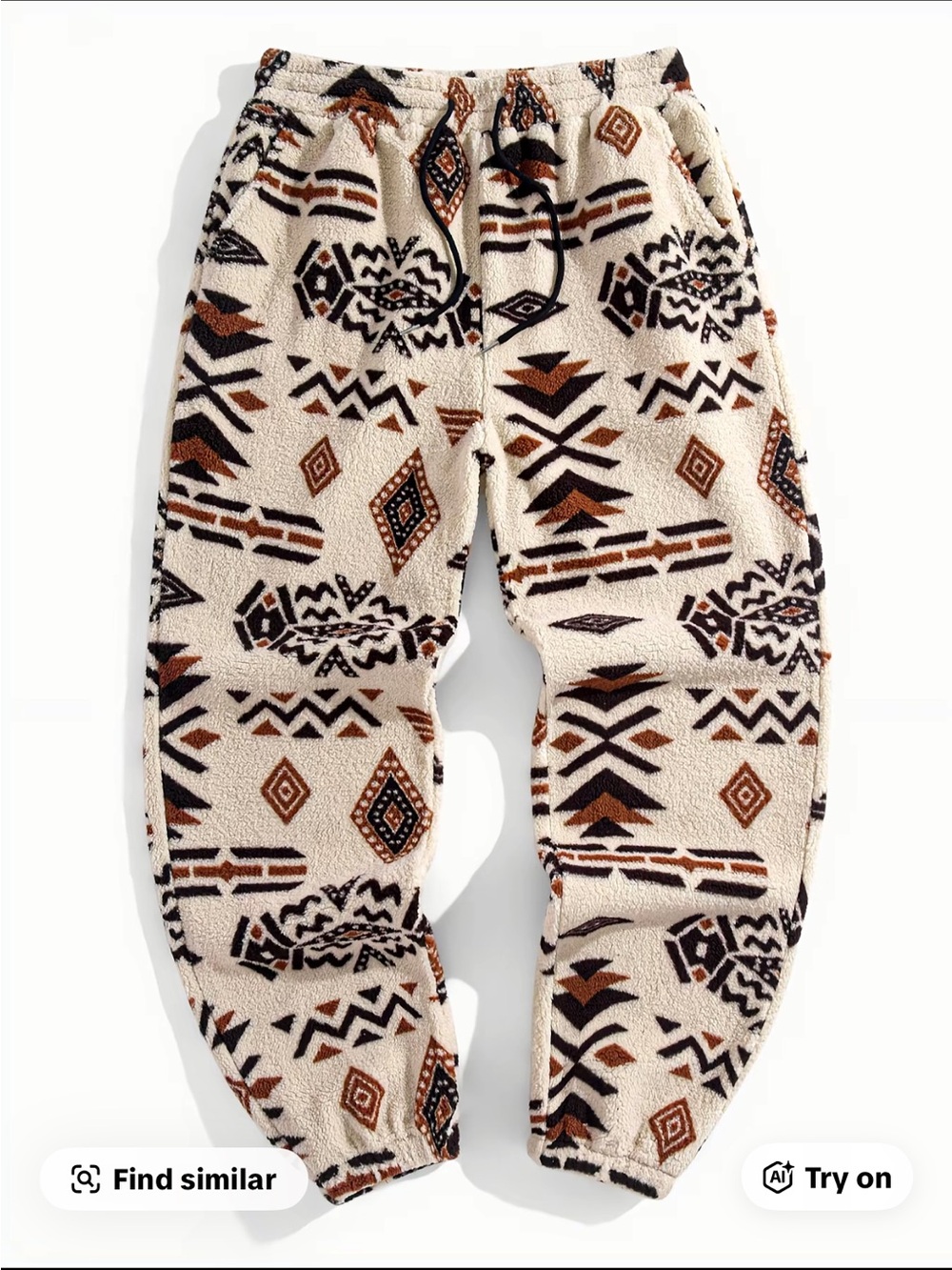 Aztec Sherpa Joggers - Cream Aztec Print